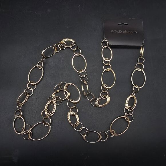 Bold Elements Gold Tone Oval Link Chain Necklace New on Card - Picture 1 of 8